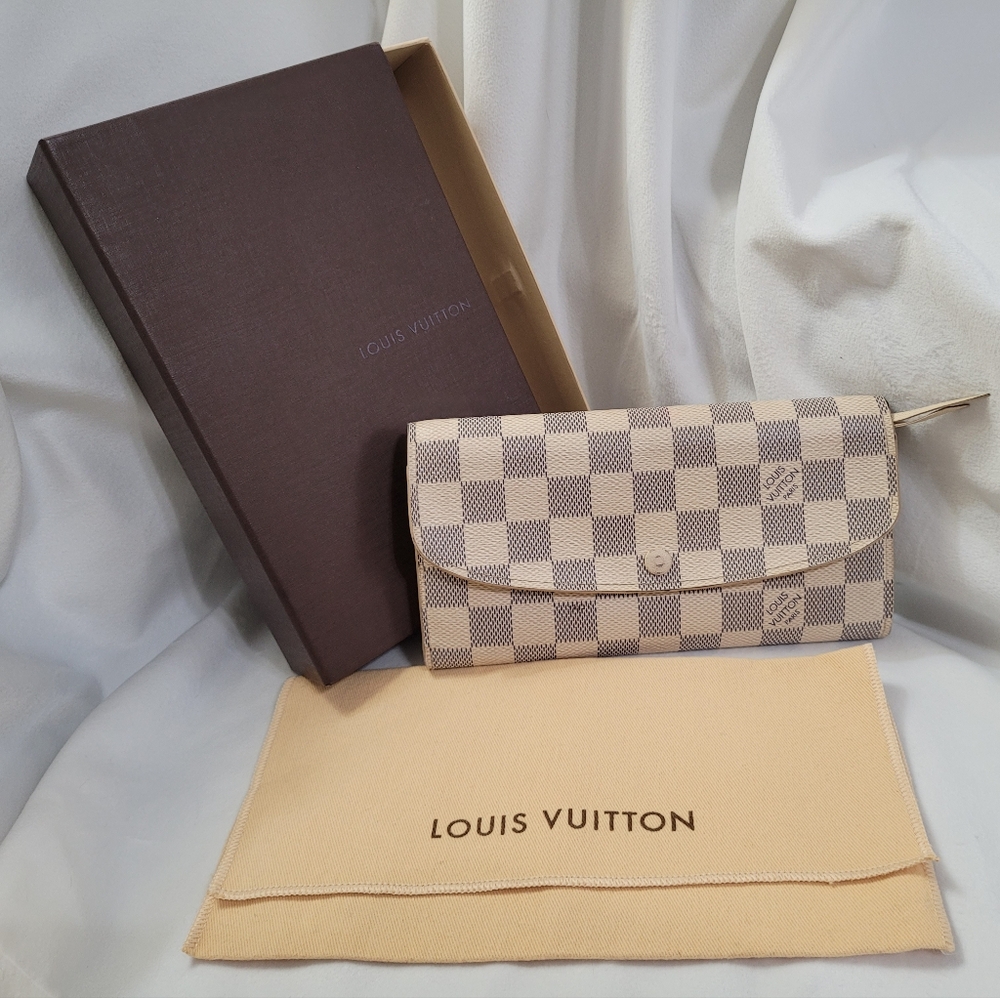 Louis Vuitton Emilie Wallet in Damier Azur, Storage Box & Dust Bag